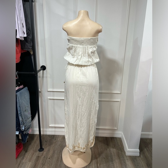 SAND & SPIRIT STRAPLESS COVERUP Ivory Embroidered Crochet Lace Boho Summer Dress - Picture 7 of 10